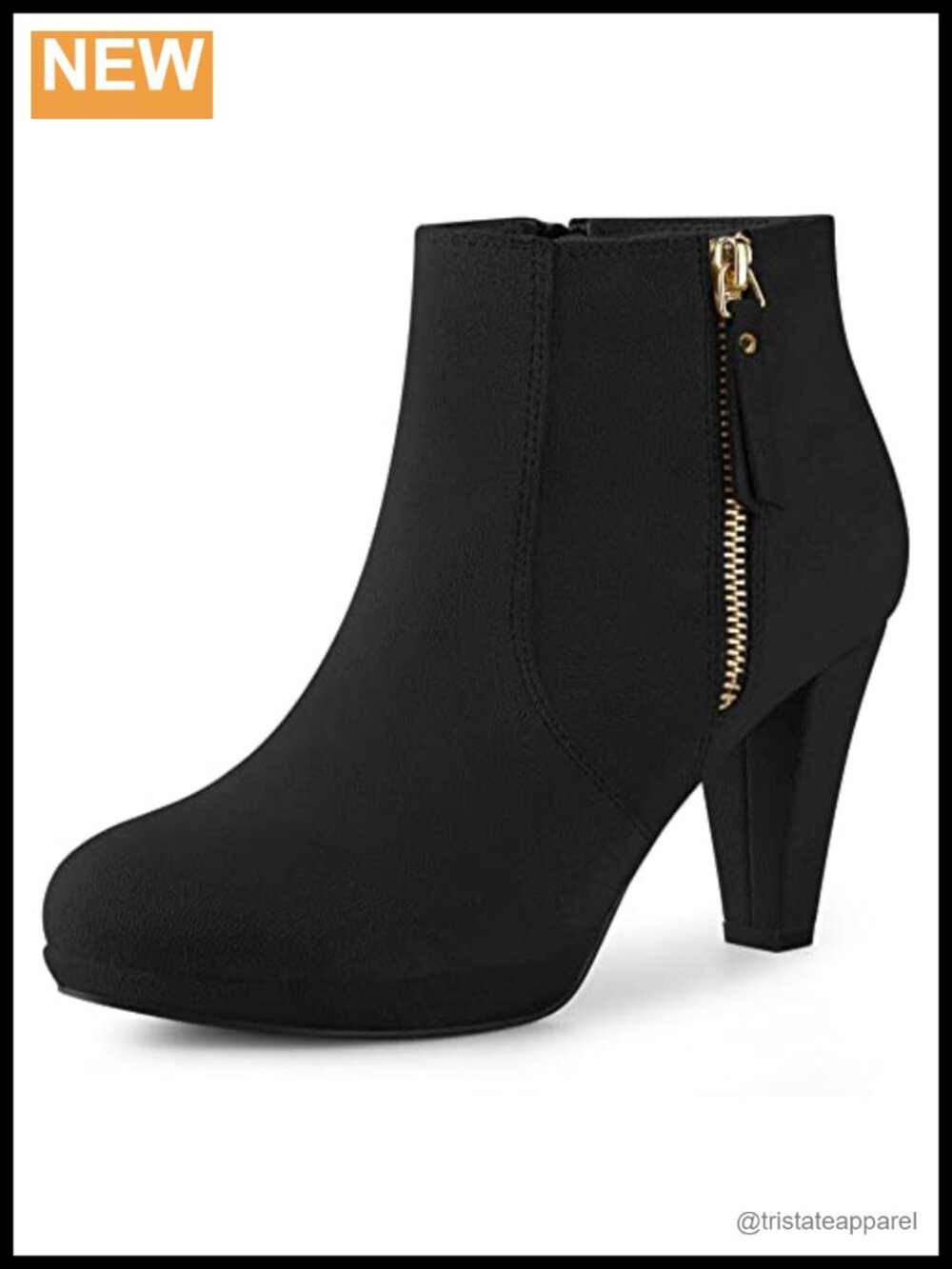 Faux Suede Chunky Heel Ankle Boots Side Zip Platform Bootie